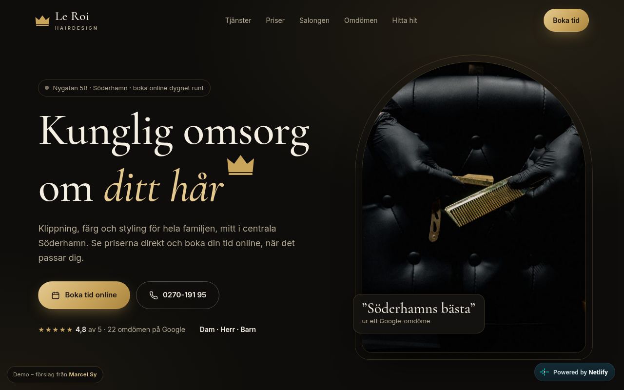 Konceptförslag: hemsida för Le Roi Hairdesign i Söderhamn
